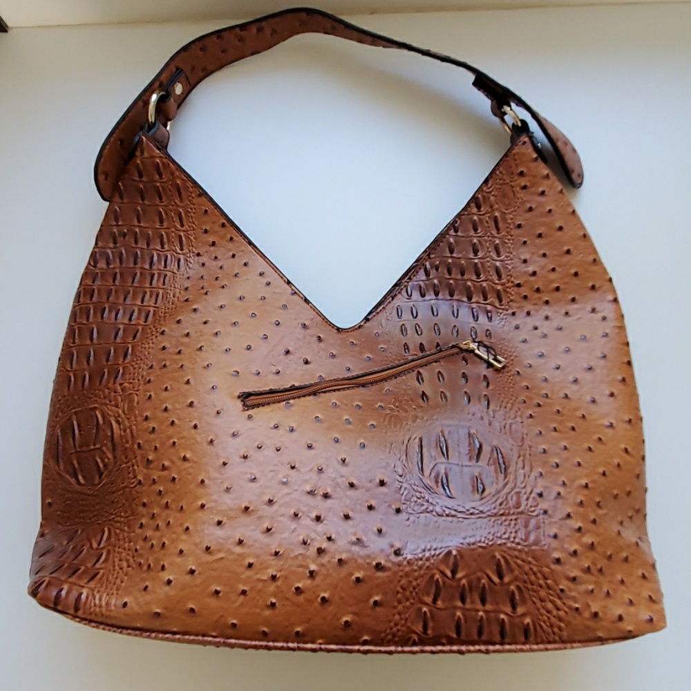 Large Satchel Ostrich Embossed Handbag/Wallet - Picture 2 of 8